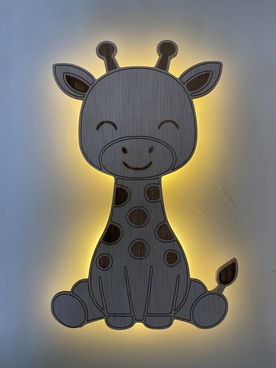 Laser Creative – Houten Giraffe Wandlamp – Kinderkamer Nachtlampje – 30 cm – Met Afstandsbediening