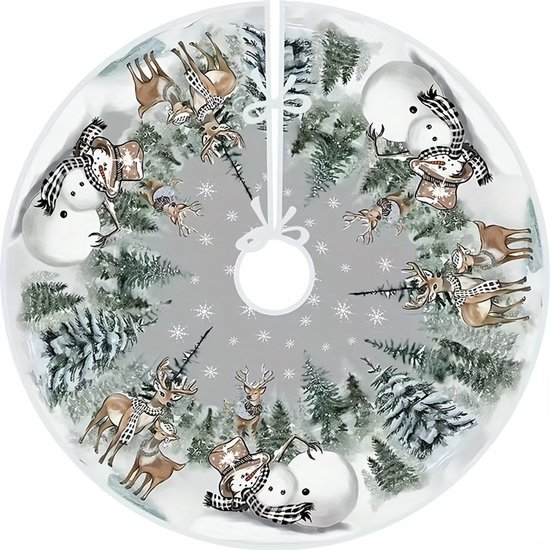 SilverandCoco - 90cm Sjiek Elegant Kerstboomkleed Rok Mat | Boomkleed Kerst Stof Herten Kerstboom Sneeuwpop | Kleed voor Onder Kerstboom Decoratie | Onderkleed Suède | Rode Kerstdecoratie Vloer - Wit Groen