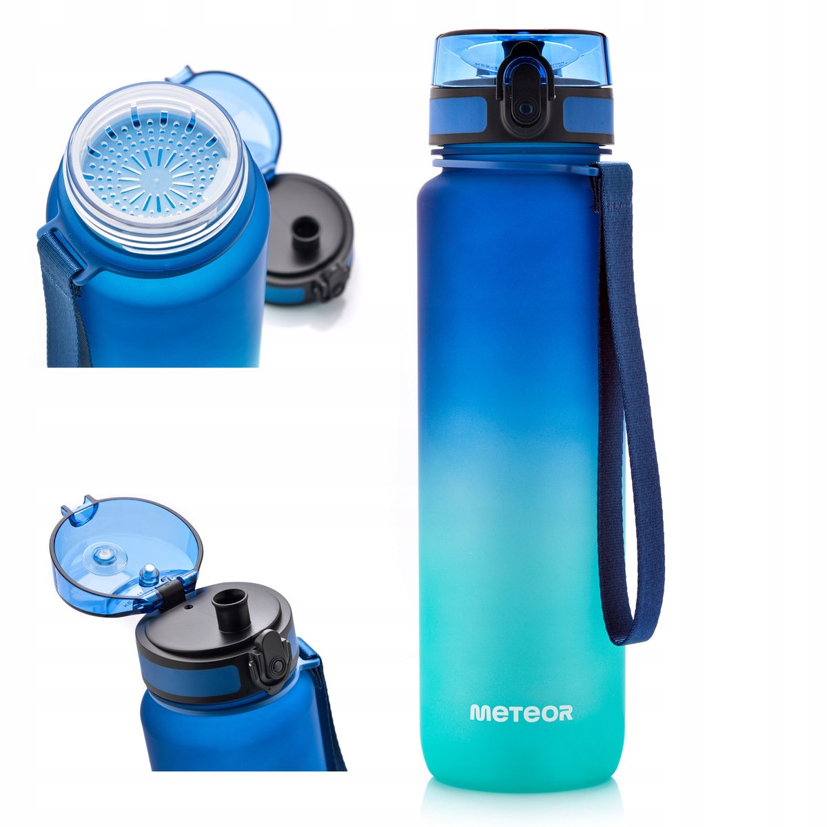 Meteor Bidon 1L Blauw Turkoois Tritan Anti-lek met Fruitfilter