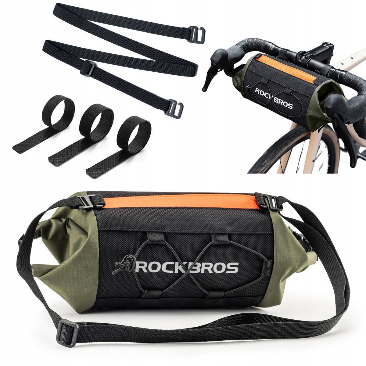 Rockbros Fietstas Stuurtas 2-2.4L Waterdicht Zwart/Groen/Oranje