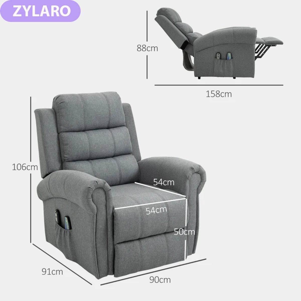 Elektrische Massagestoel - Power Massagefauteuil - 168 Graden Kantelbaar - met Liftondersteuning - met Massage & Verwarming - met Afstandsbediening - Relaxfauteuil - TV Stoel - Lig en trilfunctie - Grijs – foto 4