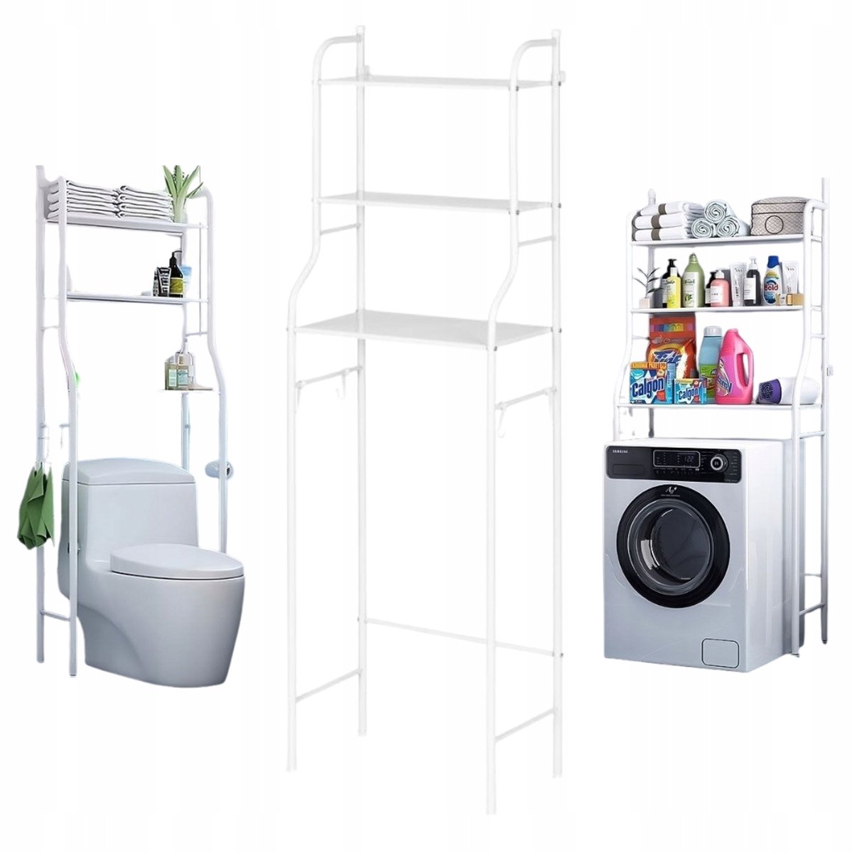 Merkloos Wit Badkamerrek - 3 Planken & Haken, Boven Toilet/Wasmachine