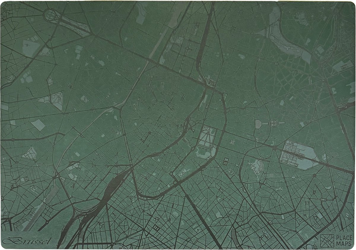 Place Maps Gegraveerde Kunstlederen Placemat Brussel Mosgroen 1 stuk