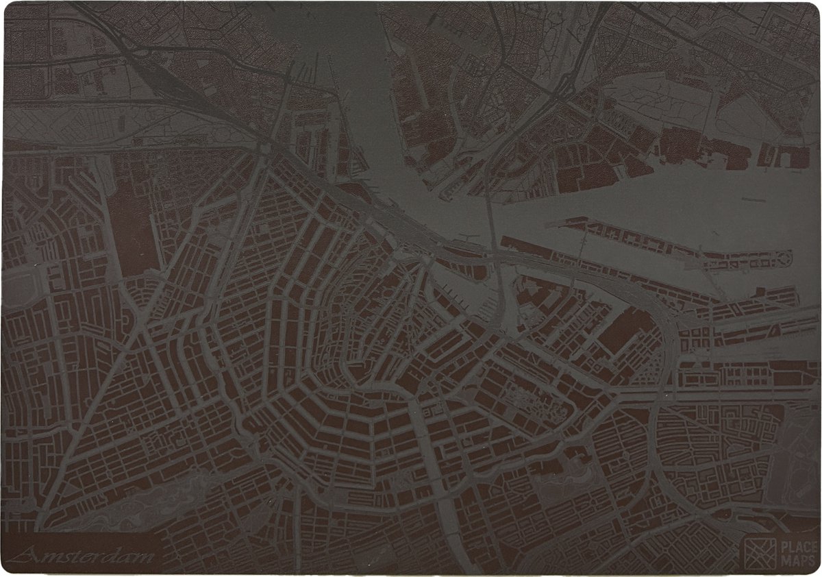 Place Maps Gegraveerde Kunstlederen Placemat Amsterdam Cacaobruin 1 stuk