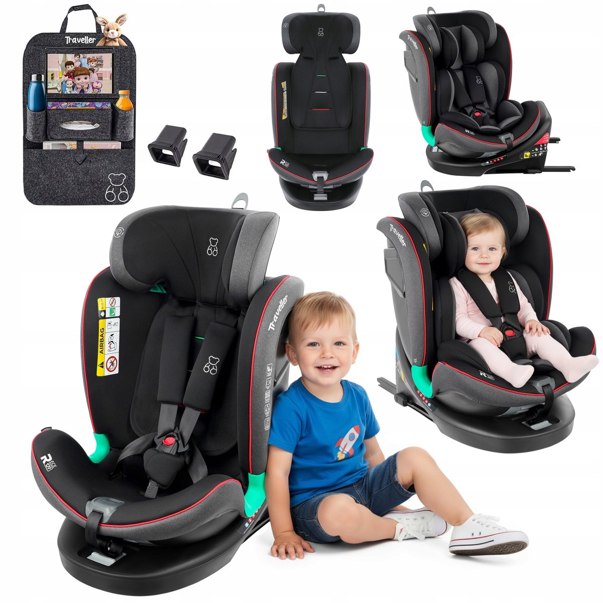 Draaibare Autostoel 360° Zwart/Grijs 40-150 cm i-Size ISOFIX
