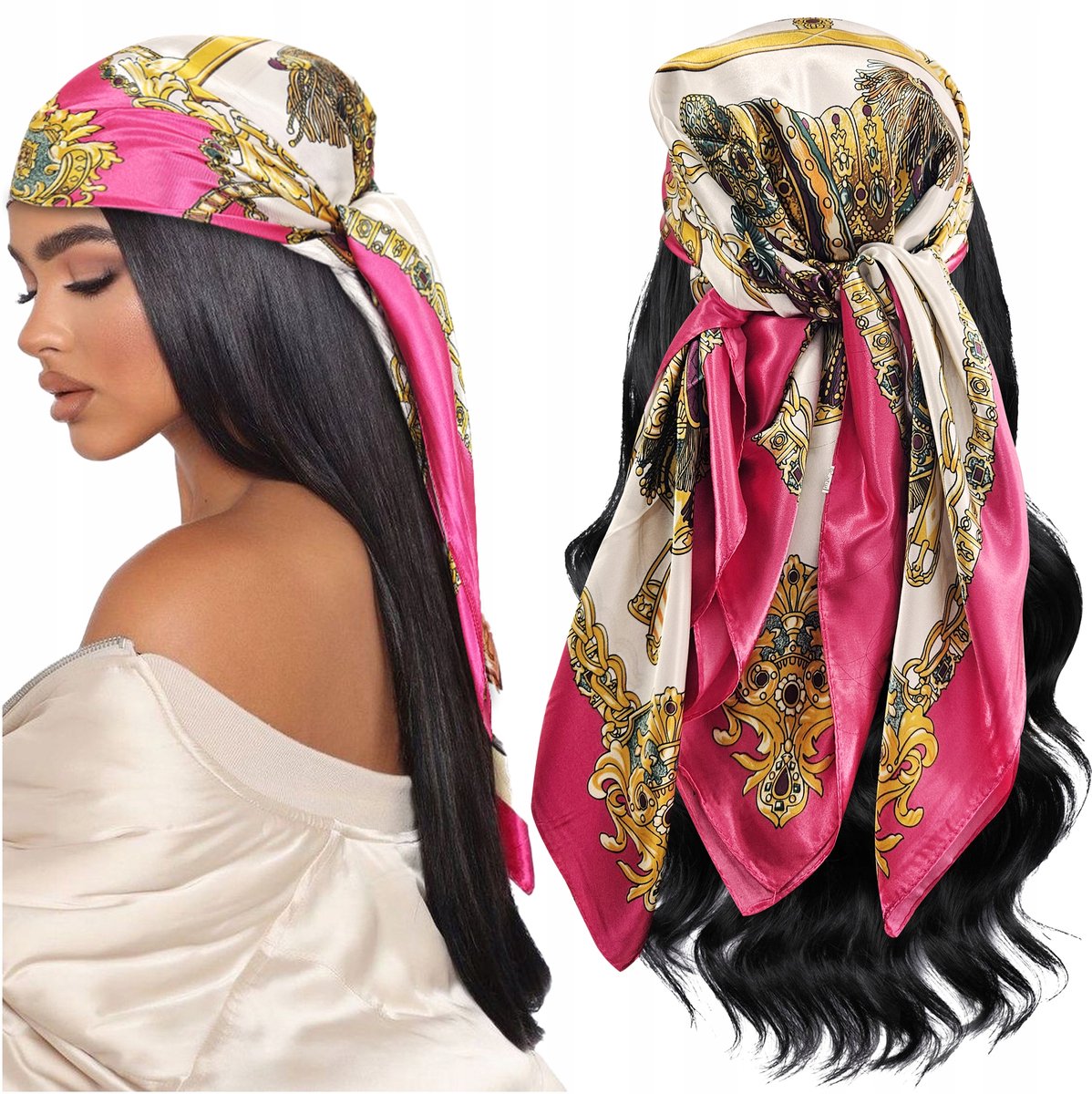 Dames Sjaal Vierkant Bandana Zijde-achtig Roze 88cm