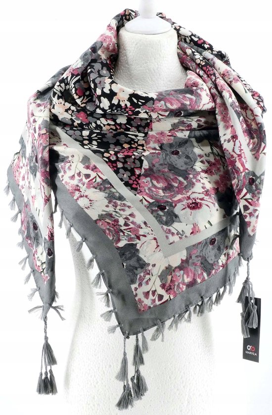 Van Der Rich ® - Zachte Pashmina-sjaal kaschmirmix met bloemenborduurwerk - Dames, marineblauw, 180 x 70 cm