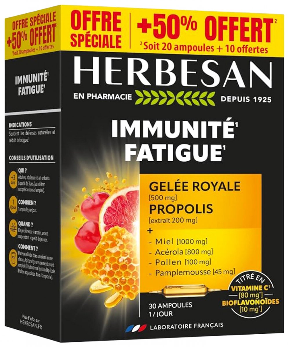 Herbesan Honing Royal Jelly Acerola Pollen Grapefruit Propolis 20 Flesjes + 10 Gratis