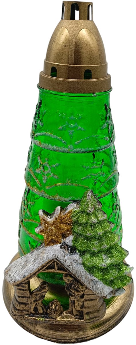 Gouden Kerst Znicz met Kerststal - 35 cm
