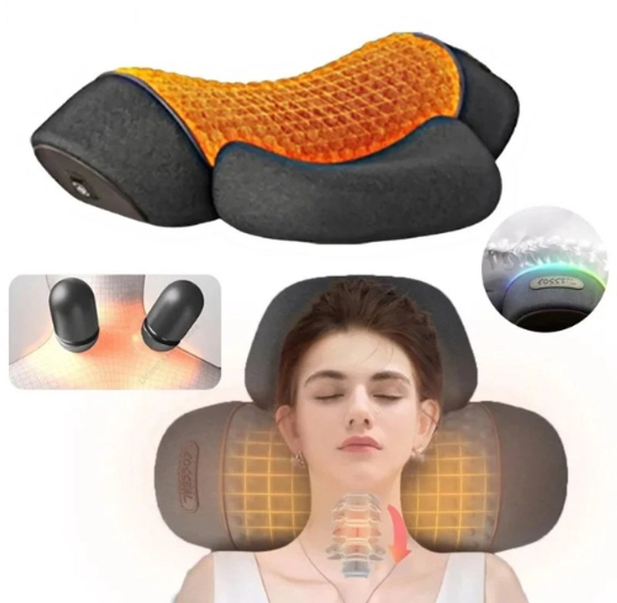NaevaMi Massagekussen - Nekmassage - Nek Massage Apparaat - Shiatsu Massagekussen Met Warmtefunctie - Shiatsu-massageapparaat - Ergonomisch Massagekussen met Vibratie - Rug, Schouder en Nek Massage Apparaat - Grijs