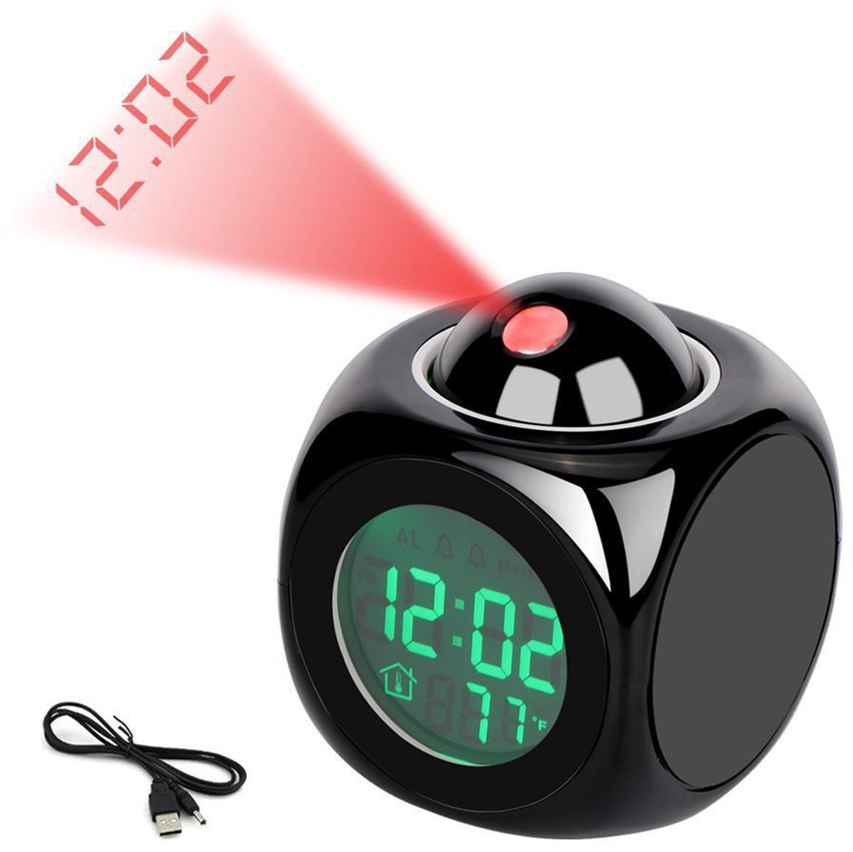 longziming -LED Projectieklok – Digitale Multifunctionele Wekker met Temperatuurweergave, Spraakfunctie, 12/24 uur, Sluimerfunctie en Draaibare Tijdprojectie – Voor Thuis en Slaapkamer