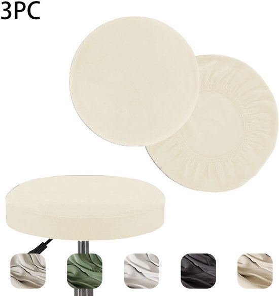 3-Stuks Ronde krukhoes - Stoelhoes - Stofdichte krukhoes - Wasbaar - Elastische stoelhoes - Ronde barkrukhoes - Diameter 36-48 cm - Met elastiek - Elastische barkrukhoes - Geschikt voor barkrukken en werktafelstoelen - Wit