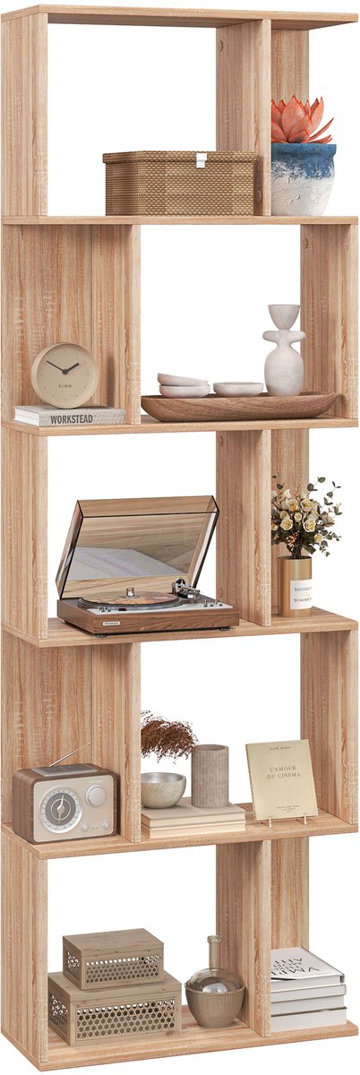HOMCOM Boekenplank - Spaanplaat - 60x24x184,5cm - Natuurlijk Hout