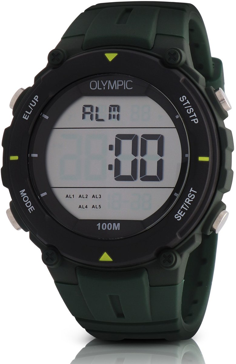 Olympic OL45HKR023 Digital Horloge - Mineraalglas - Kunststof - Groen - 46 mm breed - Quartz - Gesp - 10 ATM (zwemmen)