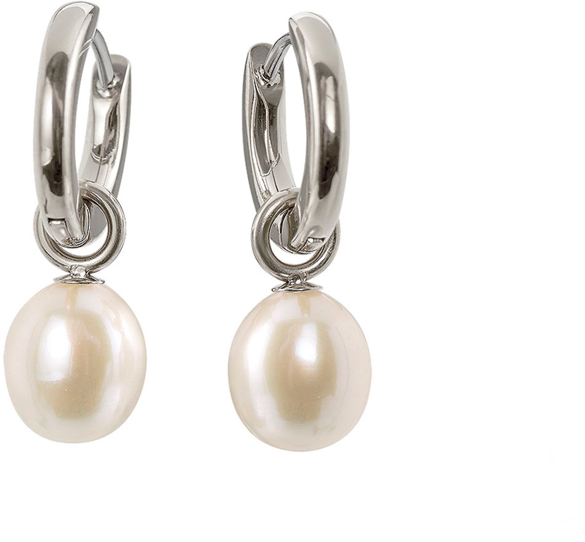 Boccia Titanium 05068-01 Dames Oorbellen - Oorringen - Sieraad - Parel - Zilverkleurig - Zoetwaterparel - 8 mm breed - 20 mm lang