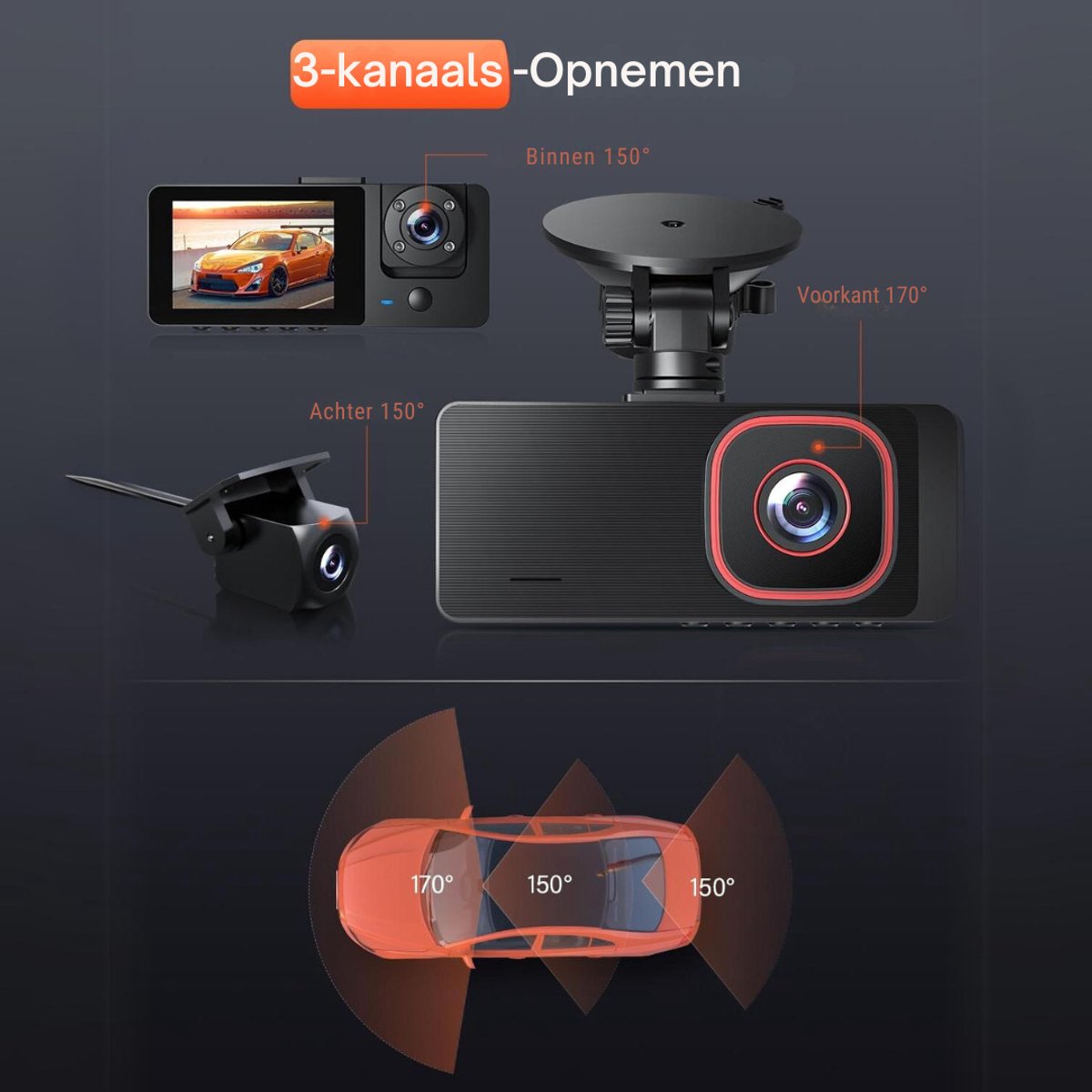 VIN® Dual Dashcam - Dashcam Voor Auto 1080p - Voor en Achter Camera – Inclusief 64GB SD-Kaart – Auto Camera Met Parkeerbewaking - Met Nachtzicht – G-Sensor – foto 3