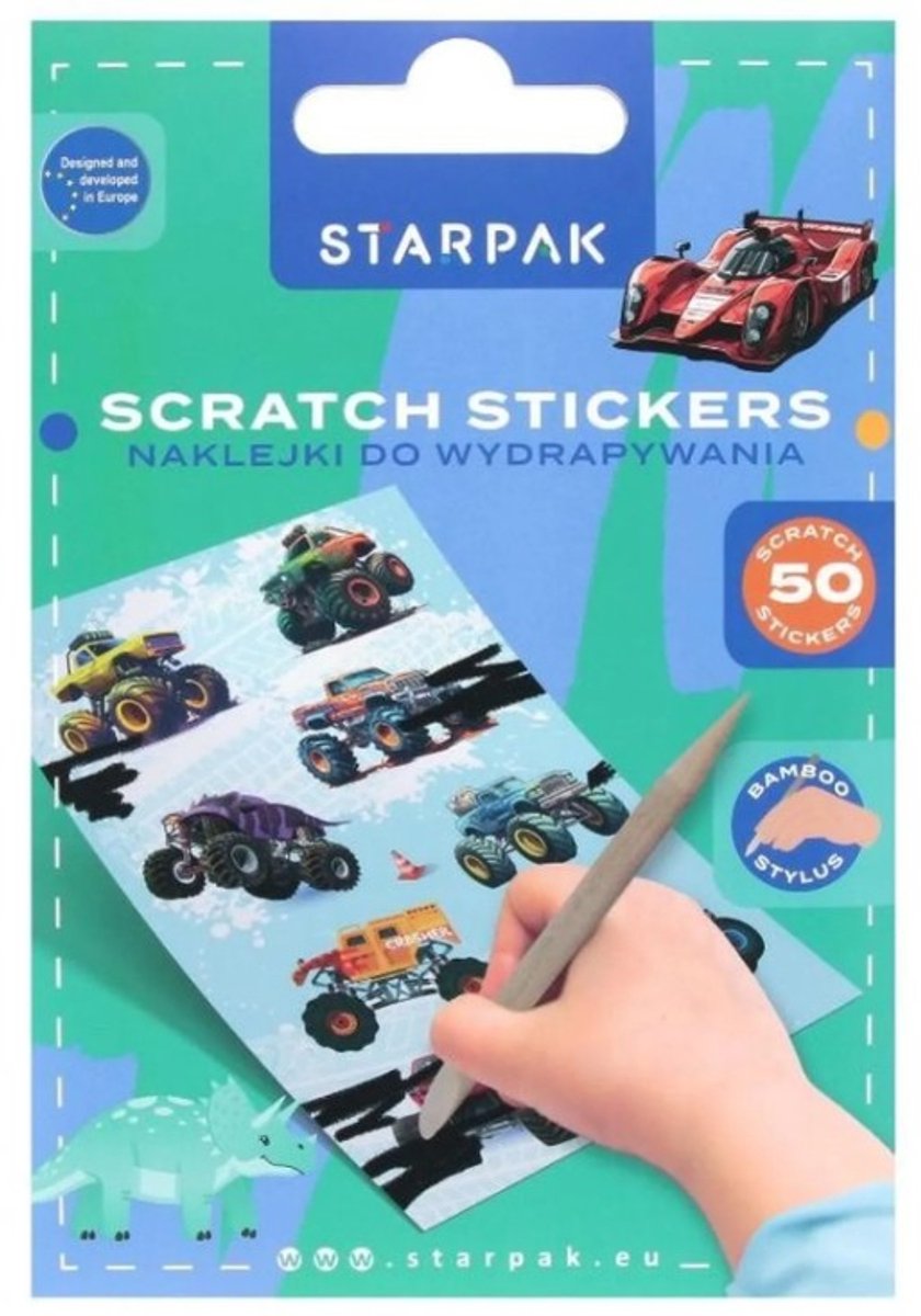 Scratch stickers auto's voertuigen dinosaurus monstertruck kras stickers
