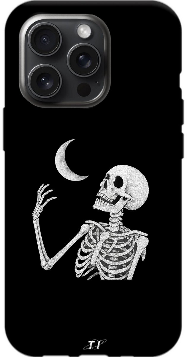 The Lunar Skeleton iPhone Case - Geschikt voor iPhone 15 Pro Max - Shockproof - Camera Bescherming - Hoesje met Skelet en Maan