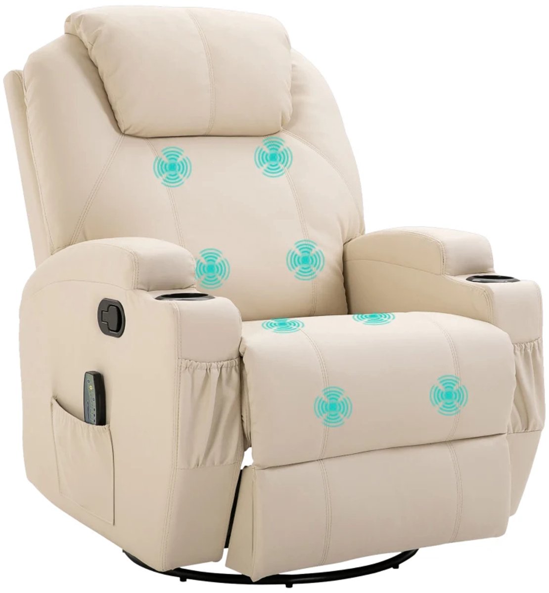 ZYLARO Elektrische Massagestoel - Power Massagefauteuil - 5 Massagestanden - Draaibaar - 165 Graden Kantelbaar - met Afstandsbediening - tot 160 kg - Relaxfauteuil - TV Stoel - Crèmewit