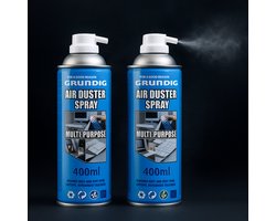 Grundig Air Dust Spray – 2 x 400 ml Spuitbus – Verwijdert Stof en Vuil uit Moeilijk Bereik – Perslucht Reiniger voor Elektronica en Apparatuur