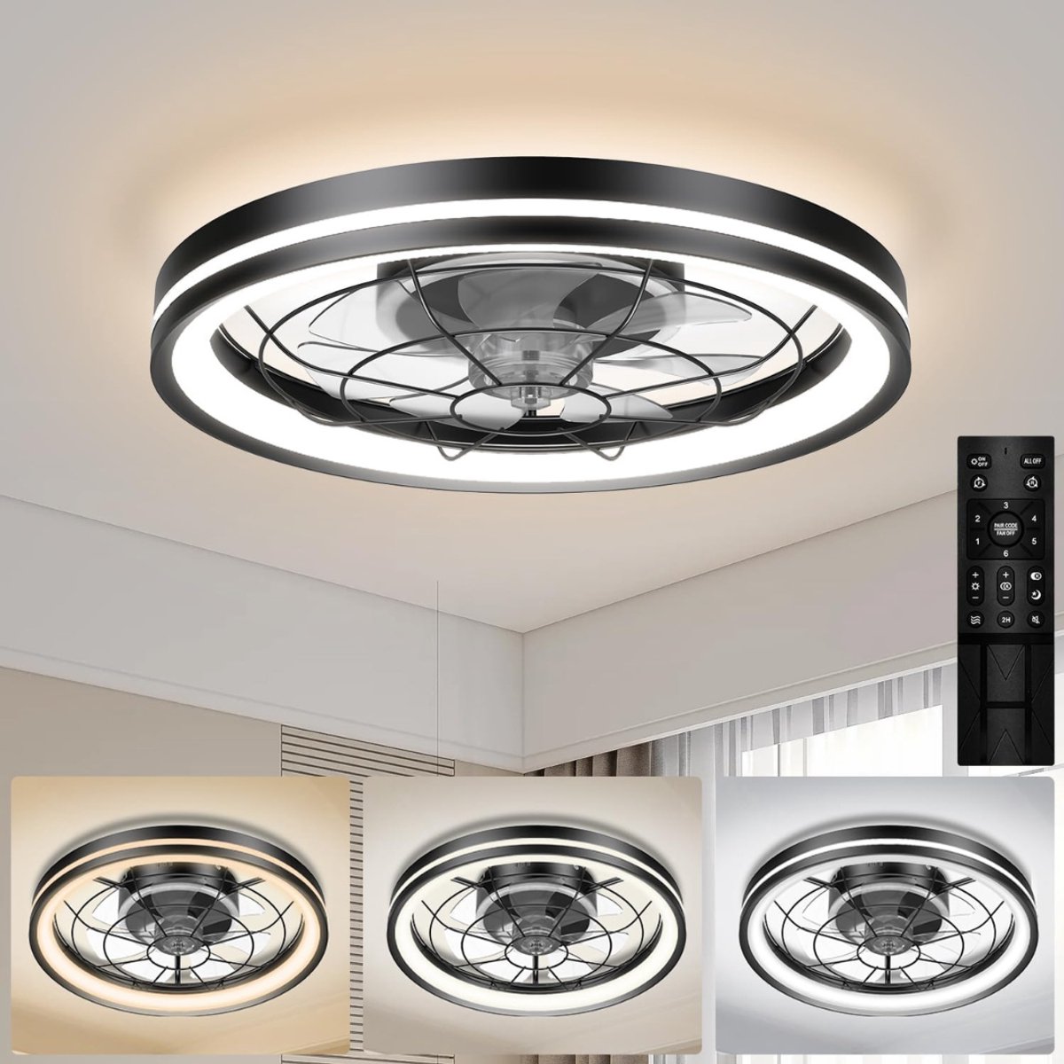 VIN® Plafondventilator Met Verlichting - Smart Lamp Met Afstandsbediening – Plafonniere Keuken Lamp Met 24 Ventilatiesnelheden - Woonkamerlamp – Plafond Ventilator Lamp - 3000-5500 K - Wit