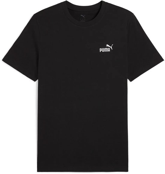 Zwart T-shirt met korte mouwen en een klein wit Puma-logo op de linkerborst.