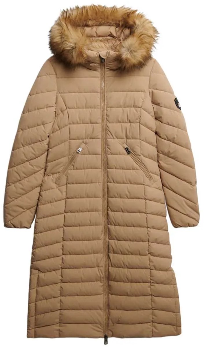 Superdry Fuji Lange Jas Met Bontkap Dames Gewatteerde jassen Beige
