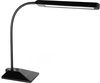 Moderne zwarte bureaulamp met een slanke, flexibele hals en rechthoekige lampkop.