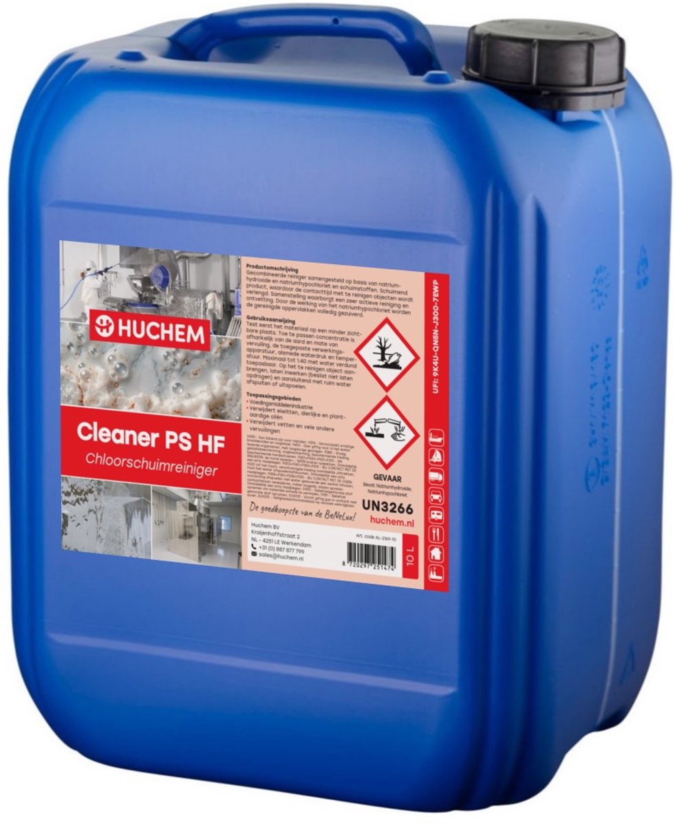 Chloorschuimreiniger 10L | Cleaner PS-HF – Hoog Schuimend Chloor-Alkalisch Reinigingsmiddel voor Voedselindustrie