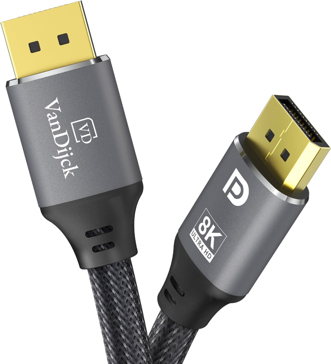 Bol.com VanDijck Displayport Kabel - 3 Meter - 8K 60Hz - 4K 144 Hz - 32.4GBps - Displayport 1.4 - DP Kabel - Grijs aanbieding