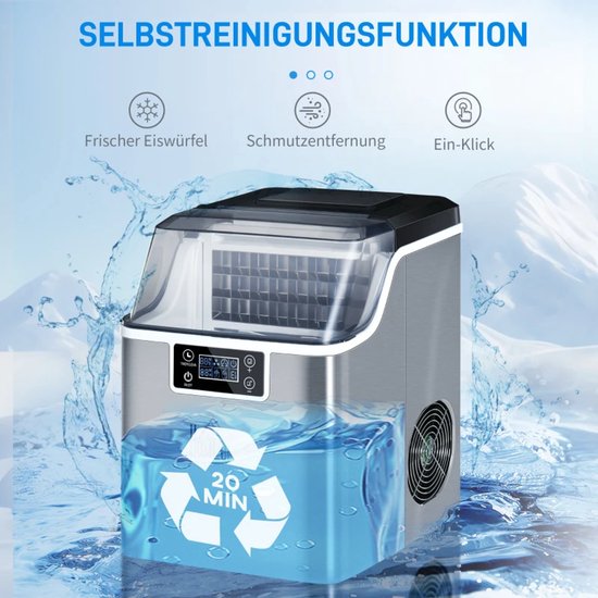 IJsblokjesmachine - 2.3L - IJsklontjes maker - Met ijsmand + schep - 20kg/24 uur - met Timer en 3,2L Watertank - Zelfreinigingsfunctie - Stille werking - Compact design - Zilver van Merkloos — afbeelding 3