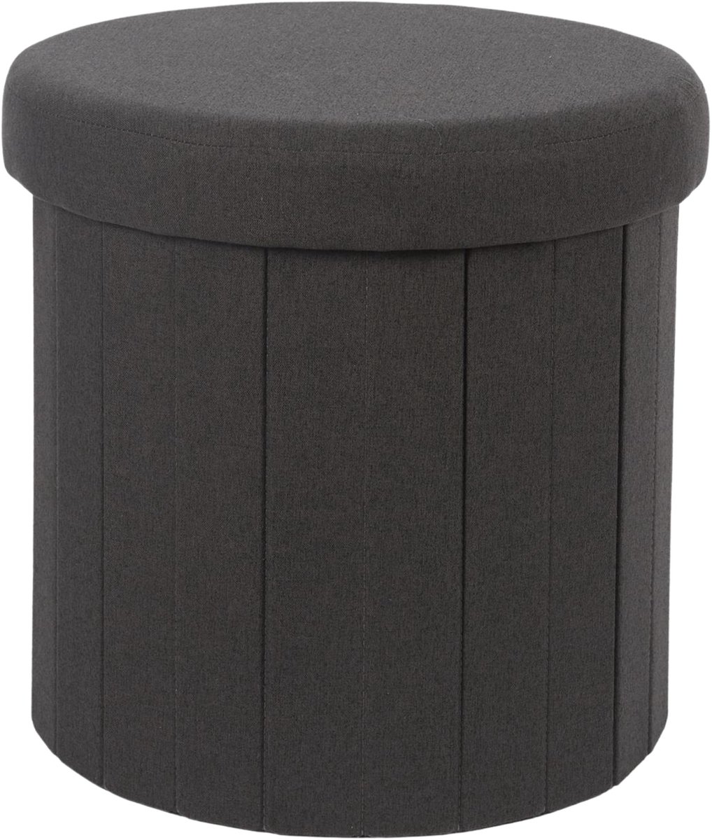Home Deco Factory Poef/hocker opvouwbaar - latten design - opbergbox - zwart - polyester/mdf - 38 x 38 cm
