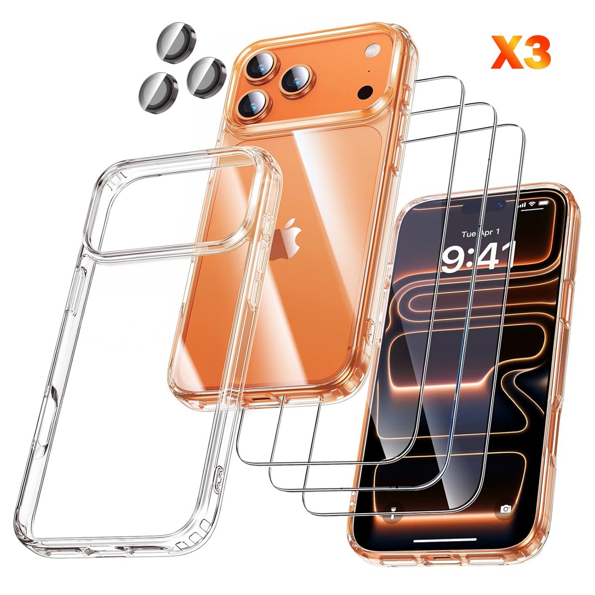 IBETTERTEC Privacy Screen iPhone 17 Pro Hoes 7-in-1 Set – Transparante Schokbestendige Telefoonhoes met 3x 9H Gehard Glas & 3x Camera Beschermfolie – Volledige 360° Bescherming