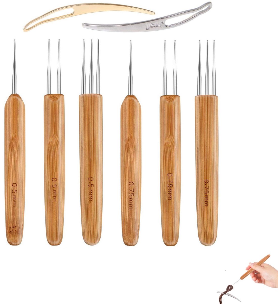 Set van 8 stuks - dreadlock haakgereedschap - haakgereedschap voor gevlochten haar - haakgereedschap voor haarextensies - haakgereedschap voor garen - geschikt voor in elkaar grijpende vlechten en vlechtknutsels