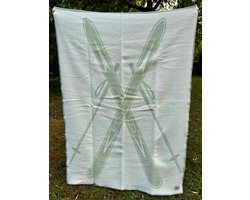 Wollen Plaid / Deken SKI's Sage/Green - - 100% nieuwe wol, extra dik - extra zacht - warm - isolerend - 2 kleurig - Must Have voor Ski liefhebbers! - 130x170cm - Perfect cadeau idee