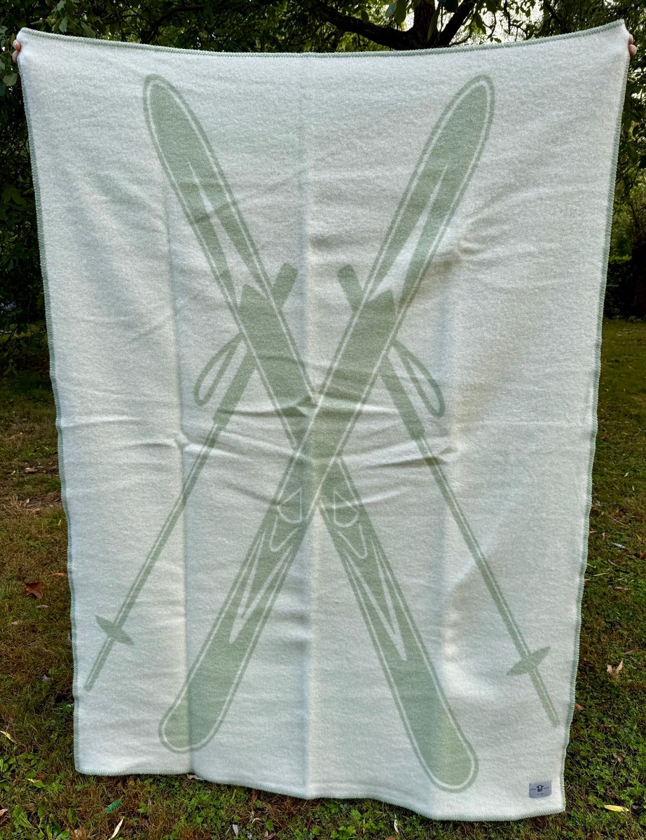 Wollen Plaid / Deken SKI's Sage/Green - - 100% nieuwe wol, extra dik - extra zacht - warm - isolerend - 2 kleurig - Must Have voor Ski liefhebbers! - 130x170cm - Perfect cadeau idee