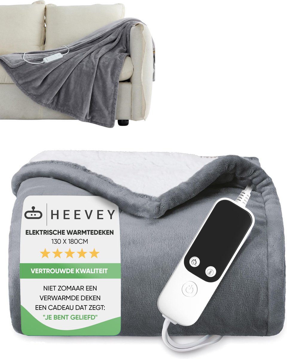 Verwarmde Deken Flanel 133x155 Cm - 6 Warmtestanden Met Timer - Grijs