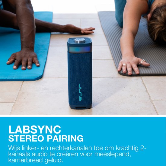 JLab Jbuds Bluetooth Speaker Draadloos - Draagbare Muziekbox - 12 uur Batterijduur - 30 Watt - Bass Boost - IPX6 Waterproof - Multipairing - Instelbare Party Lights - App Equalizer - Blauw