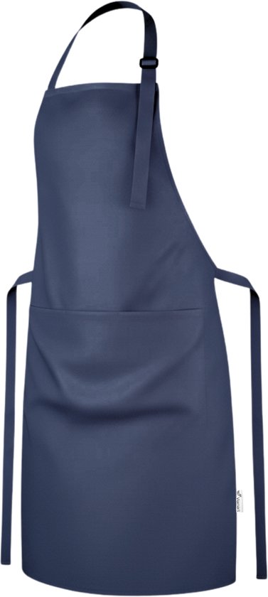 Viamart® - Professioneel Keukenschort - Kookschort - BBQ Schort - Schort - Horecakwaliteit - Verstelbare Gesp, Lange Koorden en 3 Praktische Grote Zakken - Unisex: Dames & Heren - Maat: One Size Fits All - Wasbaar op 60° - Donkerblauw