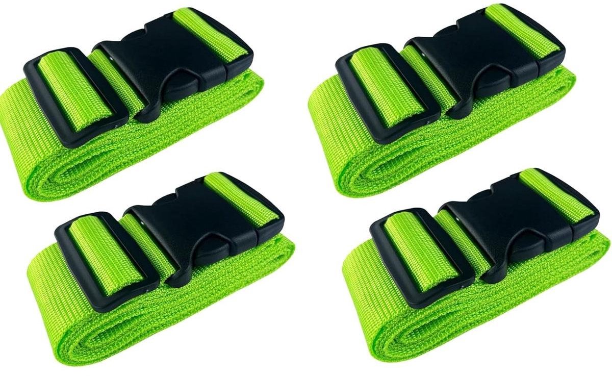 EXCITAT Bagageriem - Vierdelig - Verstelbaar - Eenvoudige en snelle identificatie - Geschikt voor harde koffers tijdens vliegreizen - Groen