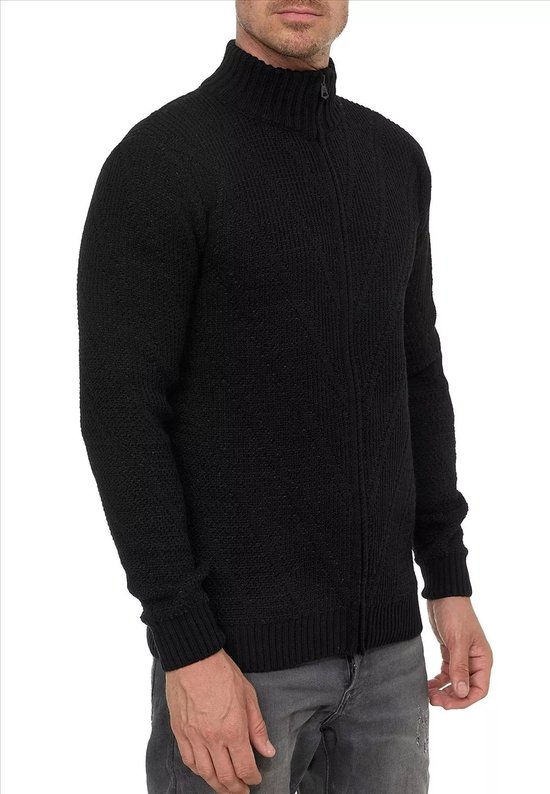 Heren Cardigan met Rits Grof Gebreid met Opstaande Kraag Blauw