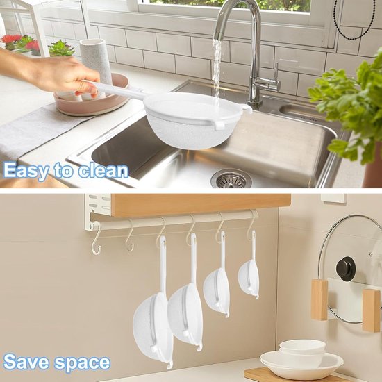Plastic zeefset met 4 filters - Theezeef huishoudelijk zeef ø 8 cm ø 10