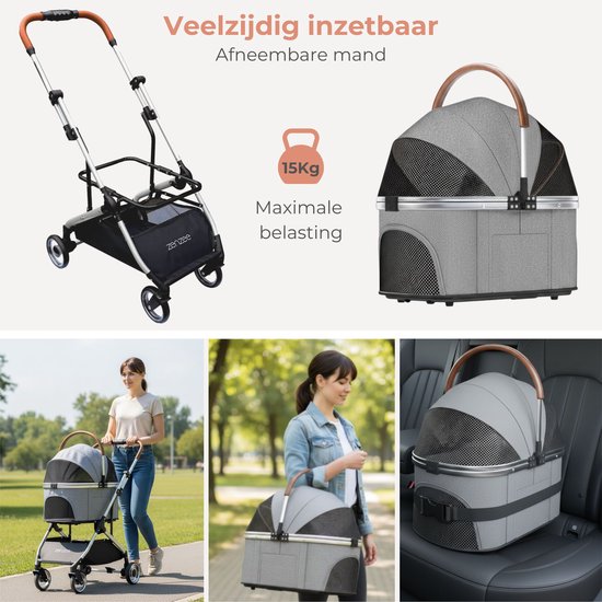 Zenzee Hondenbuggy - Hondenwagen Inklapbaar - Grijs - tot 15 kg