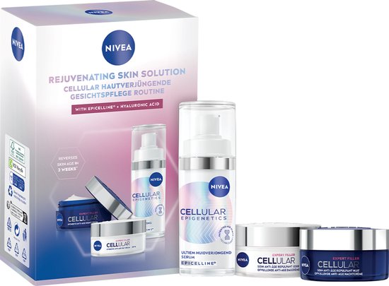 NIVEA Rejuvenating Skin Solution Geschenkset Vrouwen- Anti-Age Skincare Routine - Cadeaupakket Verjaardag Vrouw - Serum, Dagcrème & nachtcrème - Moederdag cadeautje