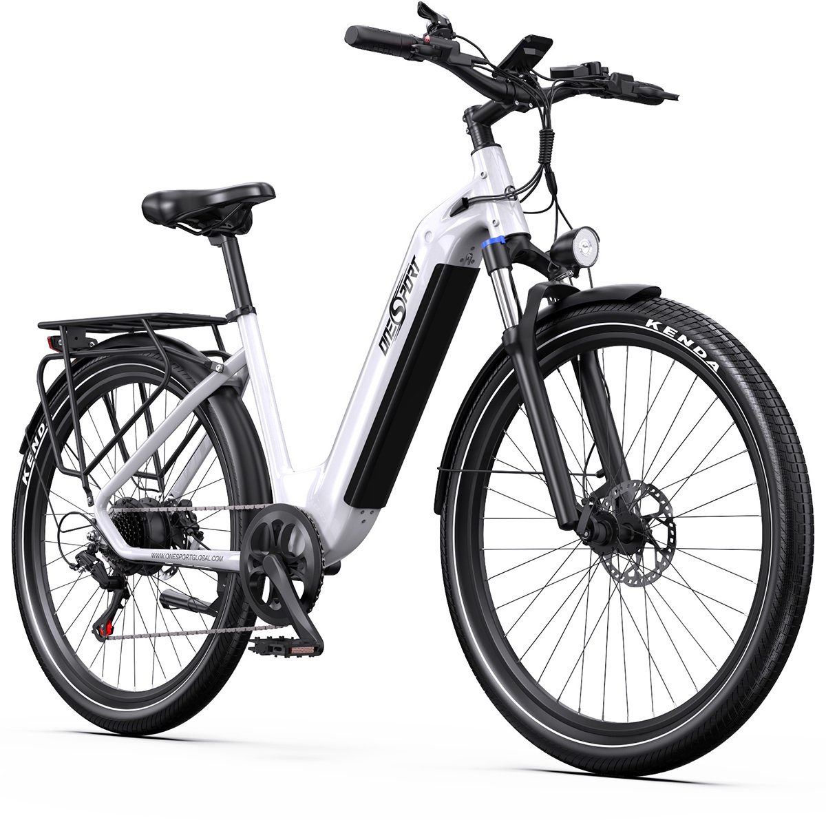 ONESPORT OT05 Elektrische Stadsfiets – Uitneembare 655Wh Accu – Tot 110 km Bereik – 27,5" – Shimano 7-Speed – Hydraulische Remmen – Wit