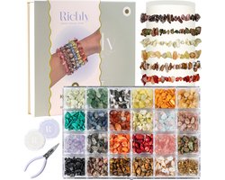 RICHLY® Kralen set Luxe Natuursteen - incl. Instructieboekje - Luxe Kralenset & Verpakking - Sieraden maken volwassenen pakket - Armbandjes maken meisjes - Kralen ketting - Kralendoos - Bedels - Armbandjes maken volwassenen - Kralenset meisjes