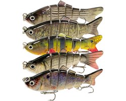 Soontrans Kunstaas set - 5 Swimbaits - Roofvissen - Snoek - Snoekbaars - In Handige Afsluitbare Opbergbox - Snoek Aasset Kunstmatig Aas Wobbler Vishaasset Voor Zoet- en Zoutwatervissen, Set Met Visaccessoires