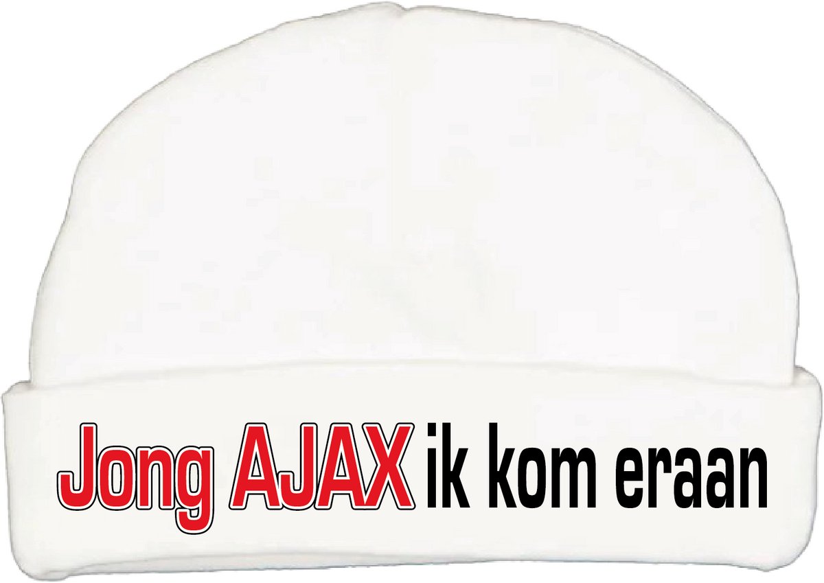 Babymutsje met de tekst: Jong AJAX ik kom eraan !