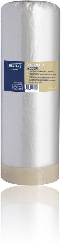 Grote rol Deltec Quickmask Indoor statische afdekfolie met crepe plakband, 1400 mm x 33 m.