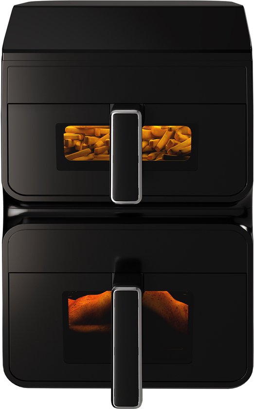 MEDION X10 XL Hetelucht Friteuse  5 Liter XXL Frituurmand, Stoom Voor Knapperig Voedsel 1 500 Watt Kijkvenster Schudalarm Digitaal Bedieningspaneel 10 Automatische Programmas Tot 230 C